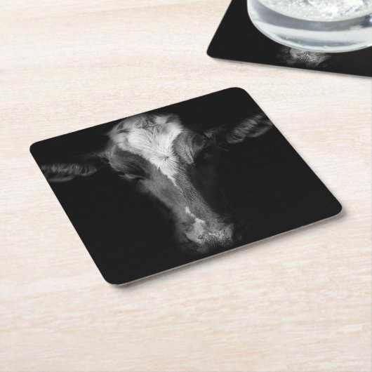 Farms | B&W Cow Head Shot Kartonnen Onderzetters (Schuin)