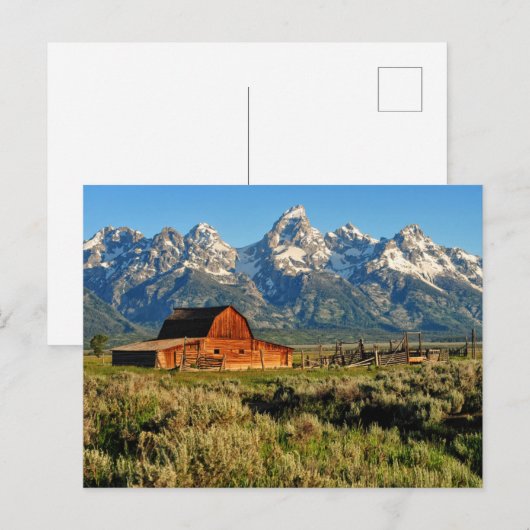 Farms | Barn Shadowed by Snow Capped Mountains Briefkaart (Voorkant / Achterkant)