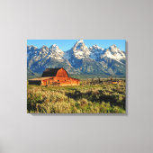 Farms Barn Shadowed by Snow Capped Mountains Canvas Afdruk (Voorkant)