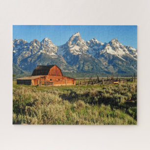 Farms Barn Shadowed by Snow Capped Mountains Legpuzzel