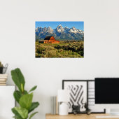 Farms Barn Shadowed by Snow Capped Mountains Poster (Thuiskantoor)