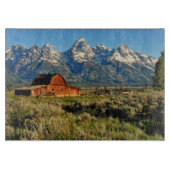 Farms Barn Shadowed by Snow Capped Mountains Snijplank (Voorkant)