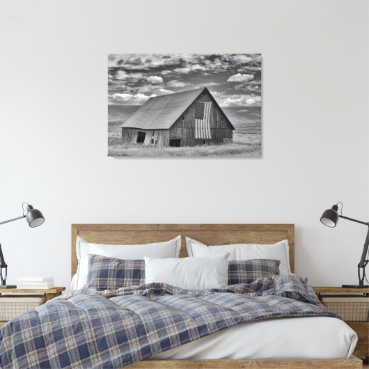 Farms | BW American Flag Barn Scene Canvas Afdruk (Insitu (Slaapkamer))