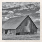 Farms | BW American Flag Barn Scene Glazen Onderzetter (Voorkant)