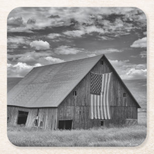 Farms   BW American Flag Barn Scene Kartonnen Onderzetters