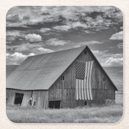 Farms | BW American Flag Barn Scene Kartonnen Onderzetters (Voorkant)