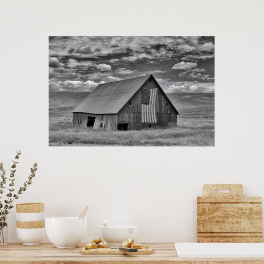 Farms | BW American Flag Barn Scene Poster (Keuken)