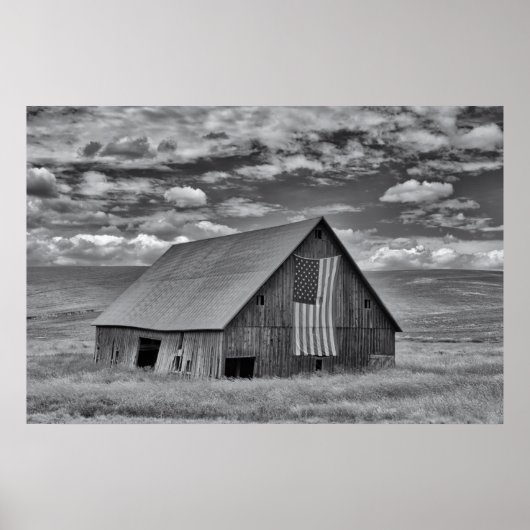 Farms | BW American Flag Barn Scene Poster (Voorkant)