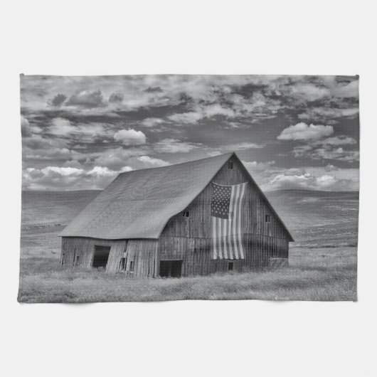 Farms | BW American Flag Barn Scene Theedoek (Horizontaal)