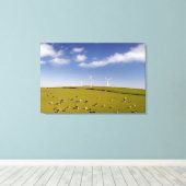 Farms | Cows Near Windmill Farm Canvas Afdruk (Insitu (Houten vloer))