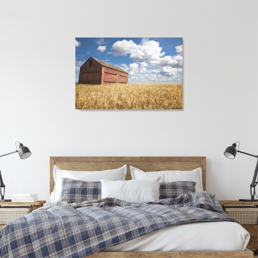 Farms | Old Red Barn in Wheat Field Canvas Afdruk (Insitu (Slaapkamer))