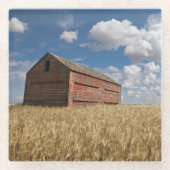 Farms | Old Red Barn in Wheat Field Glazen Onderzetter (Voorkant)