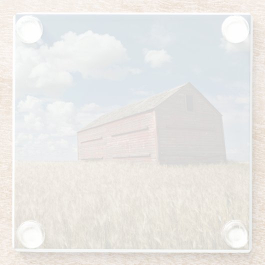 Farms | Old Red Barn in Wheat Field Glazen Onderzetter (Achterkant)