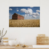 Farms | Old Red Barn in Wheat Field Poster (Keuken)