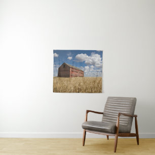 Farms   Old Red Barn in Wheat Field Wandkleed