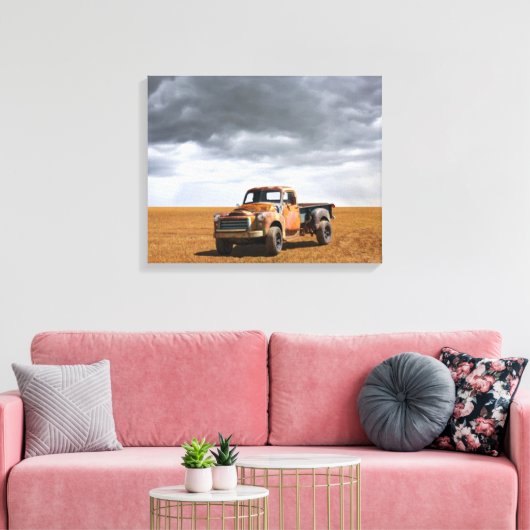 Farms Old Truck in Field Canvas Afdruk (Insitu (Woonkamer))