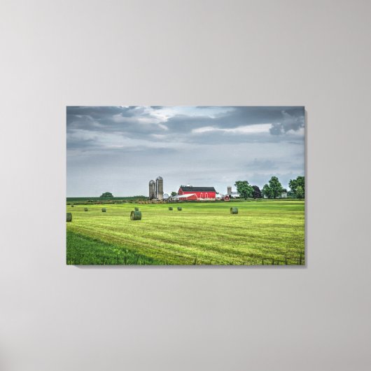 Farms Red Barn & Silo in Spring Canvas Afdruk (Voorkant)