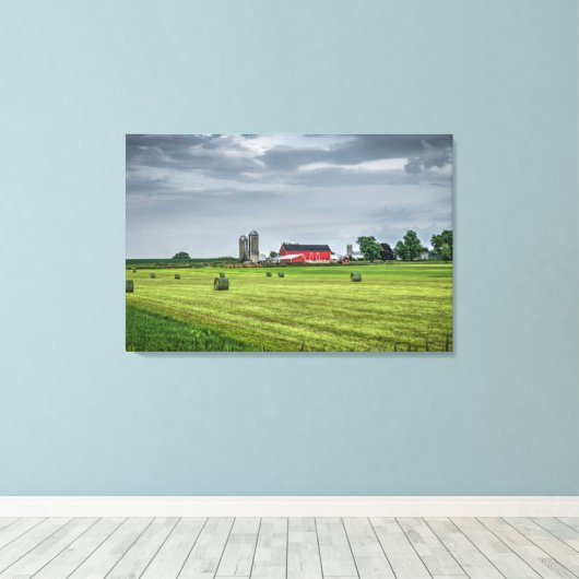 Farms Red Barn & Silo in Spring Canvas Afdruk (Insitu (Houten vloer))