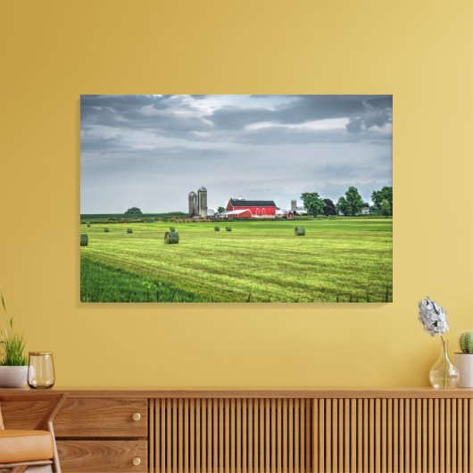 Farms Red Barn & Silo in Spring Canvas Afdruk (Insitu (Woonkamer))