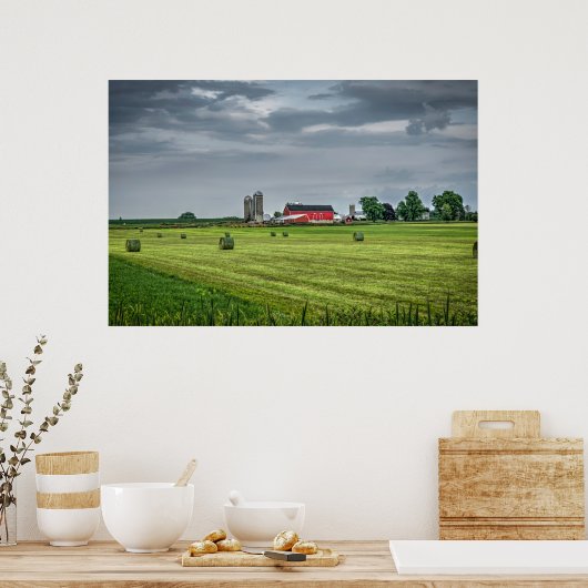Farms Red Barn & Silo in Spring Poster (Keuken)