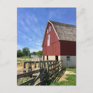 Farms Red Barn With American Flag Briefkaart