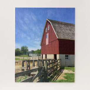 Farms Red Barn With American Flag Legpuzzel