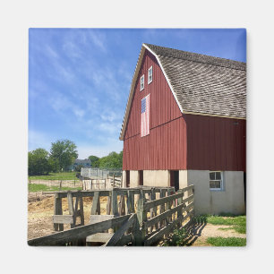 Farms Red Barn With American Flag Magneet