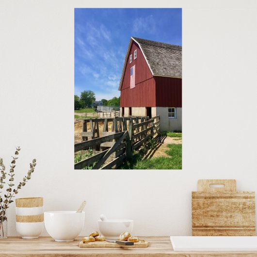 Farms Red Barn With American Flag Poster (Keuken)