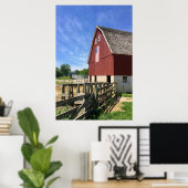 Farms Red Barn With American Flag Poster (Thuiskantoor)