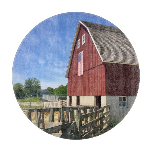 Farms | Red Barn With American Flag Snijplank (Voorkant)