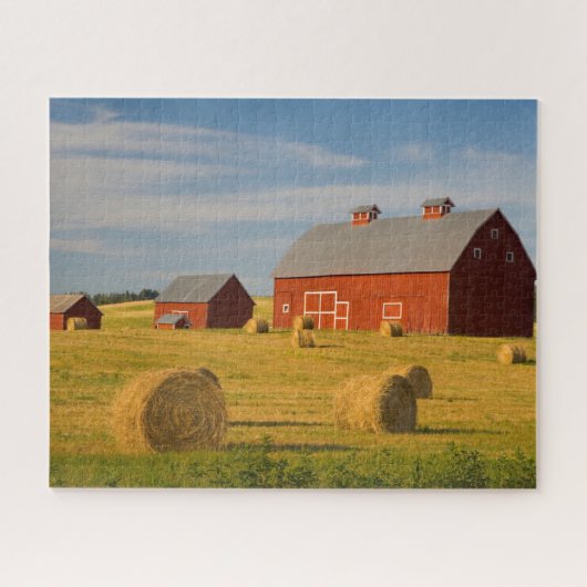 Farms Red Barns Near Hay Bales Legpuzzel (Horizontaal)