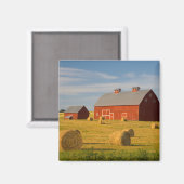 Farms Red Barns Near Hay Bales Magneet (Voorkant / Achterkant)