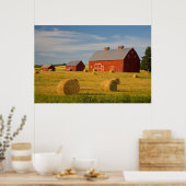 Farms Red Barns Near Hay Bales Poster (Keuken)