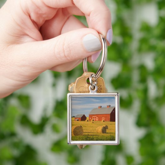 Farms Red Barns Near Hay Bales Sleutelhanger (Hand)