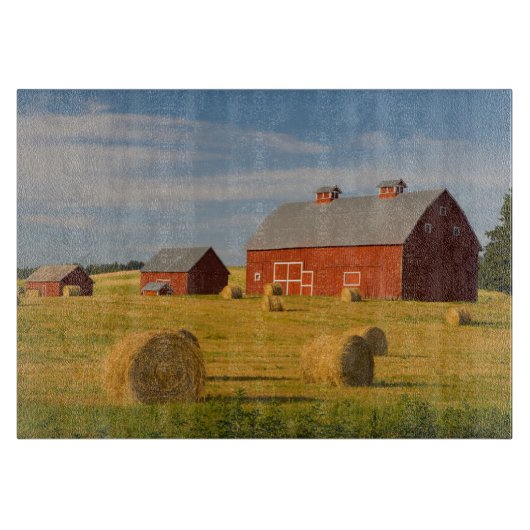 Farms Red Barns Near Hay Bales Snijplank (Voorkant)