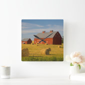 Farms Red Barns Near Hay Bales Vierkante Klok (Huis)