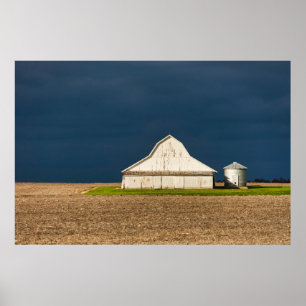 Farms White Barn & Silo Poster