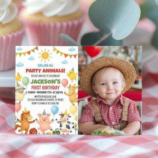 Farmyard Animals Birthday Party Photo Invitation Bedankkaart