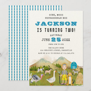 Farmyard Animals en Boy 2e verjaardag Kaart