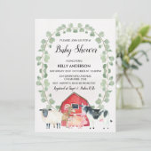 Farmyard Animals Krans Baby shower Uitnodiging (Staand voorkant)