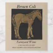 Farmyard Brown Colt Sjabloon - Young Horse Wijn Etiket (Enkel label)
