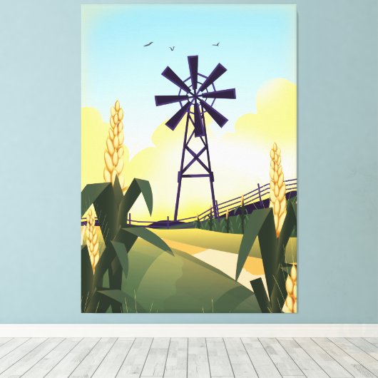 Farmyard en windmolen canvas afdruk (Insitu (Houten vloer))