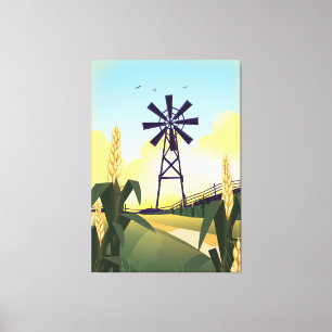 Farmyard en windmolen canvas afdruk