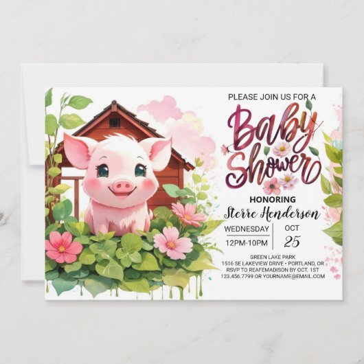 Farmyard Fiesta bij Piggy's Pink Baby shower Kaart (Voorkant)