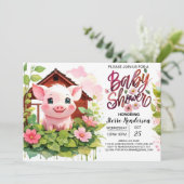 Farmyard Fiesta bij Piggy's Pink Baby shower Kaart (Staand voorkant)