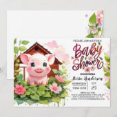 Farmyard Fiesta bij Piggy's Pink Baby shower Kaart (Voorkant / Achterkant)