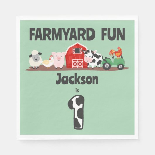 Farmyard Fun 1e Verjaardag Boerderij Dier Kinder F Servet (Voorkant)