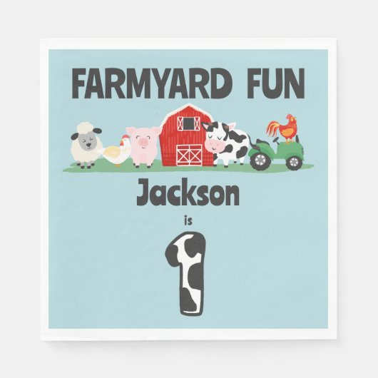 Farmyard Fun 1e Verjaardag Boerderij Dier Kinder F Servet (Voorkant)