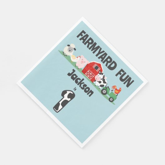 Farmyard Fun 1e Verjaardag Boerderij Dier Kinder F Servet (Hoek)