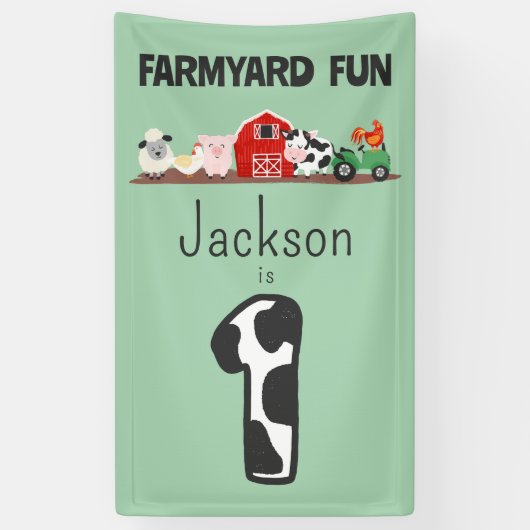 Farmyard Fun 1e Verjaardag Boerderij Dierlijke Kin Spandoek (Verticaal)